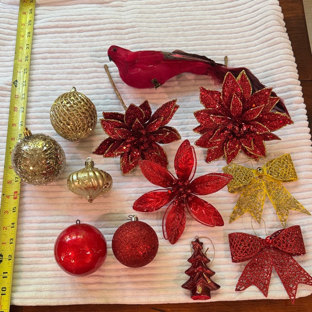 Festive Red and Gold Holiday Ornament Set